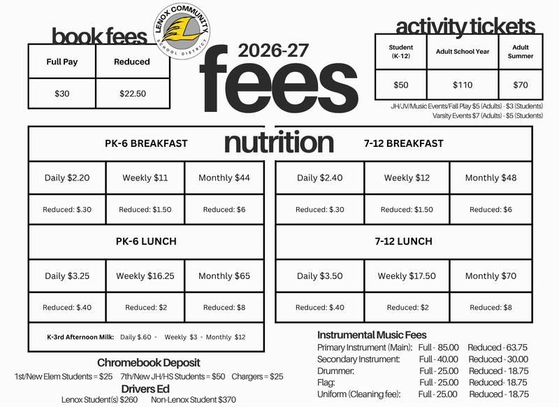 Fee sheet