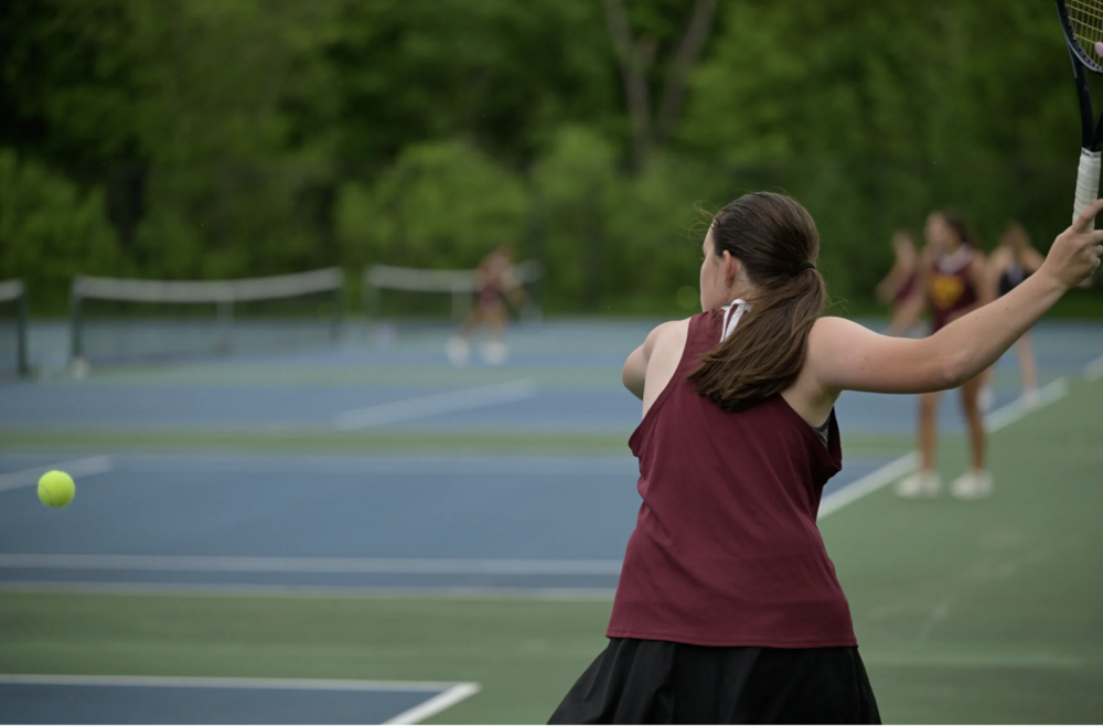 Katie Shove won her match at first singles in three sets to help Lenox to a road win in the MIAA D-IV State Tournament Round of 16 on Tuesday.