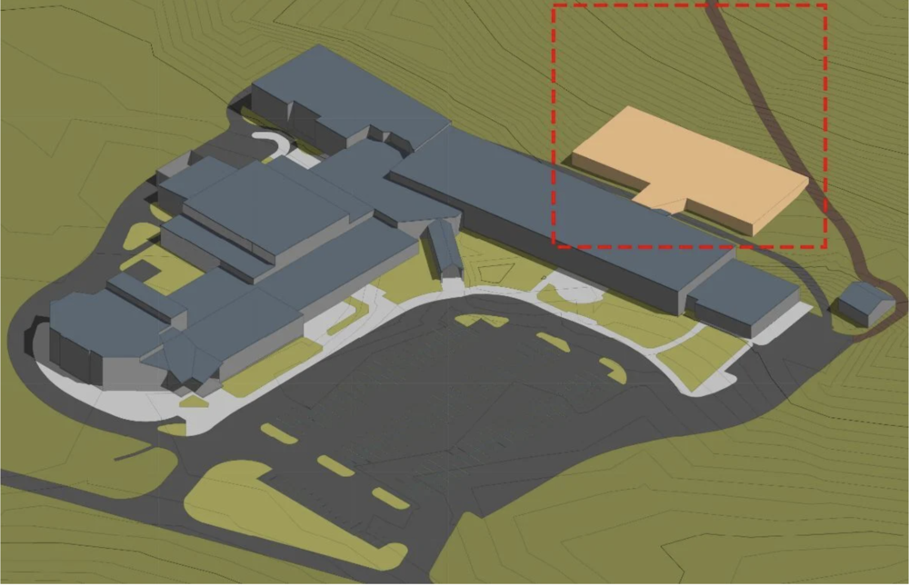 A rendering depicts a proposed two-story, 15,000-square-foot addition to Lenox Memorial Middle and High School is on the shelf for a while as other priorities move to the town's funding pipeline.