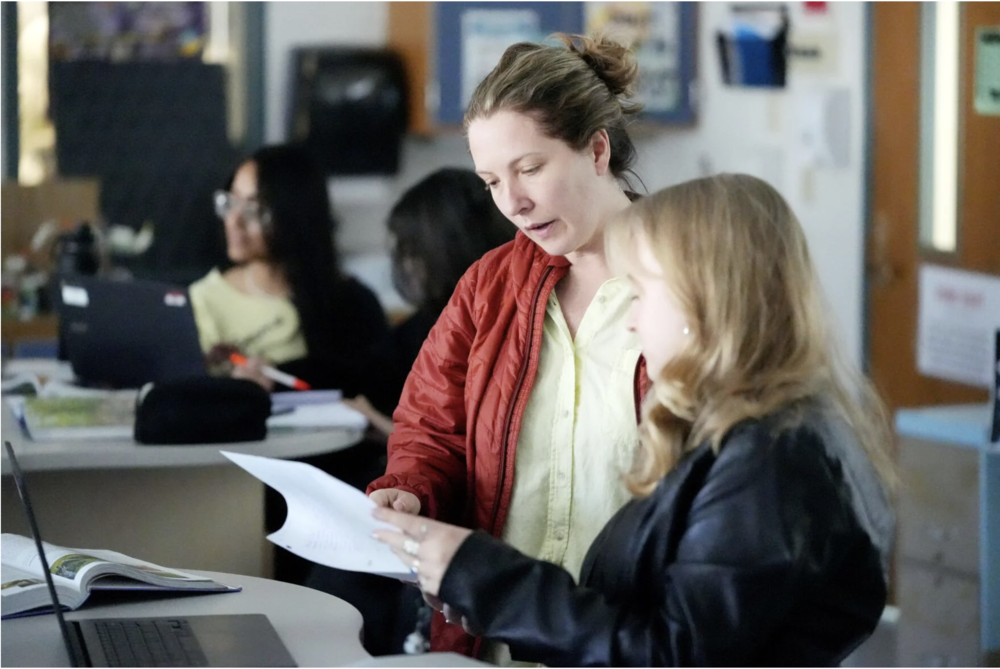 Brooke Kamienski works with students in her Advanced Placement environmental science class at Lenox High School in 2025. She has been named the next principal of Lenox Memorial Middle and High School.