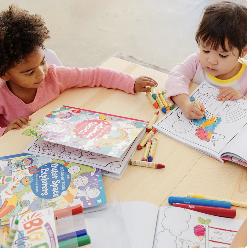 National Coloring Book Day - two young children coloring