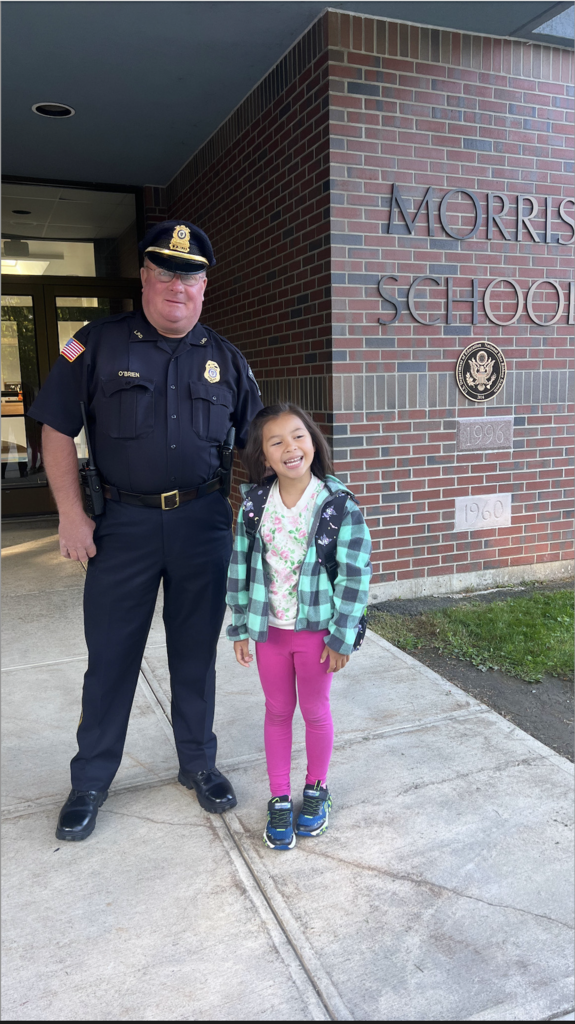 Chief O'Brien welcoming students on the first day of school
