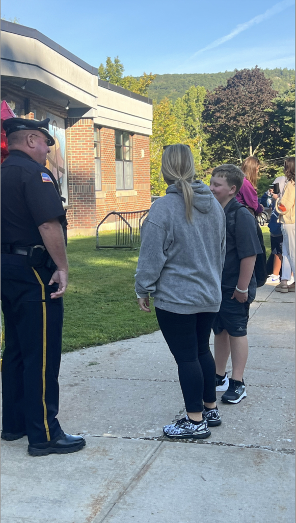 Chief O'Brien welcoming students on the first day of school