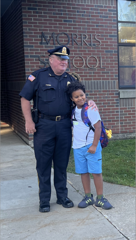 Chief O'Brien welcoming students on the first day of school