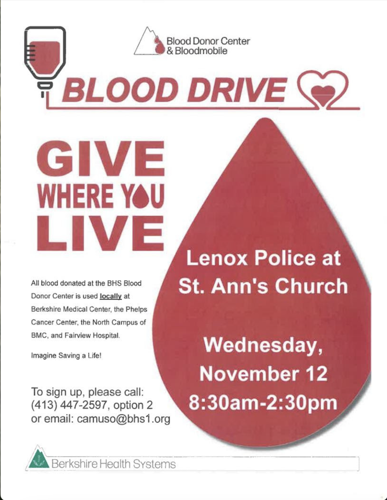 Blood Drive on 11/12/25 in St. Ann's parking lot