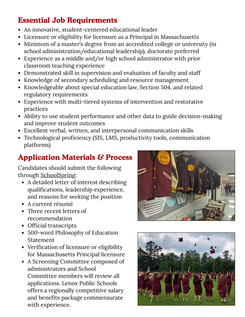Invitation to Apply for Lenox Memorial Middle & High School Principal (page 2)