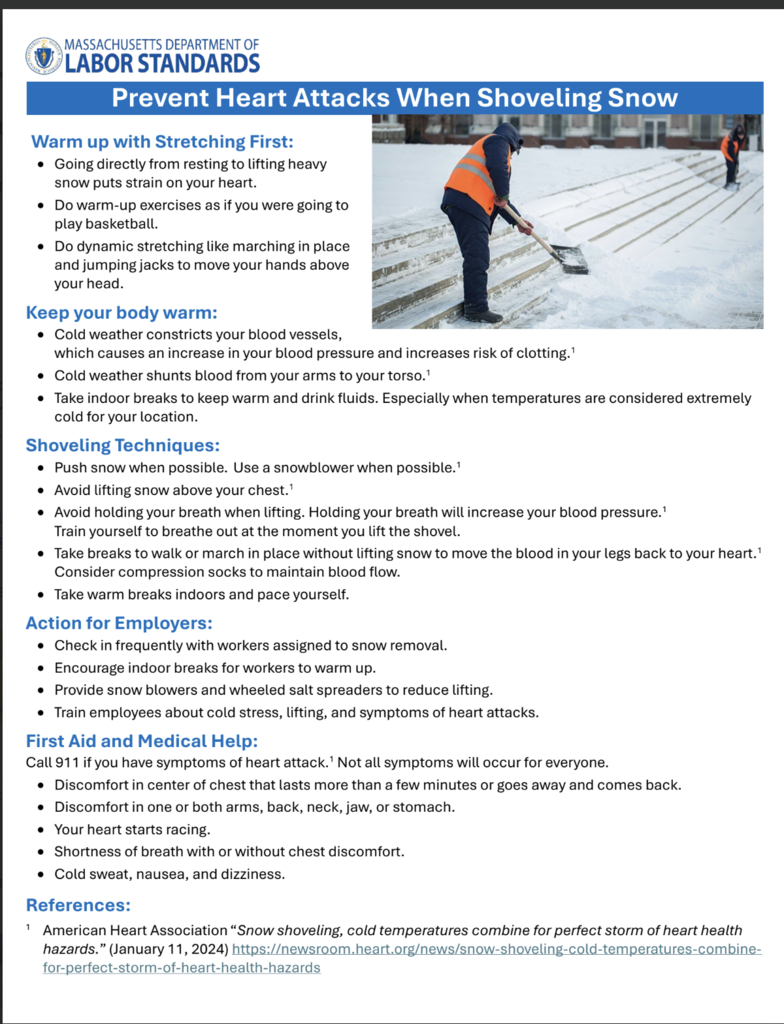 Department of Labor Prevent Heart Attacks While Shoveling
