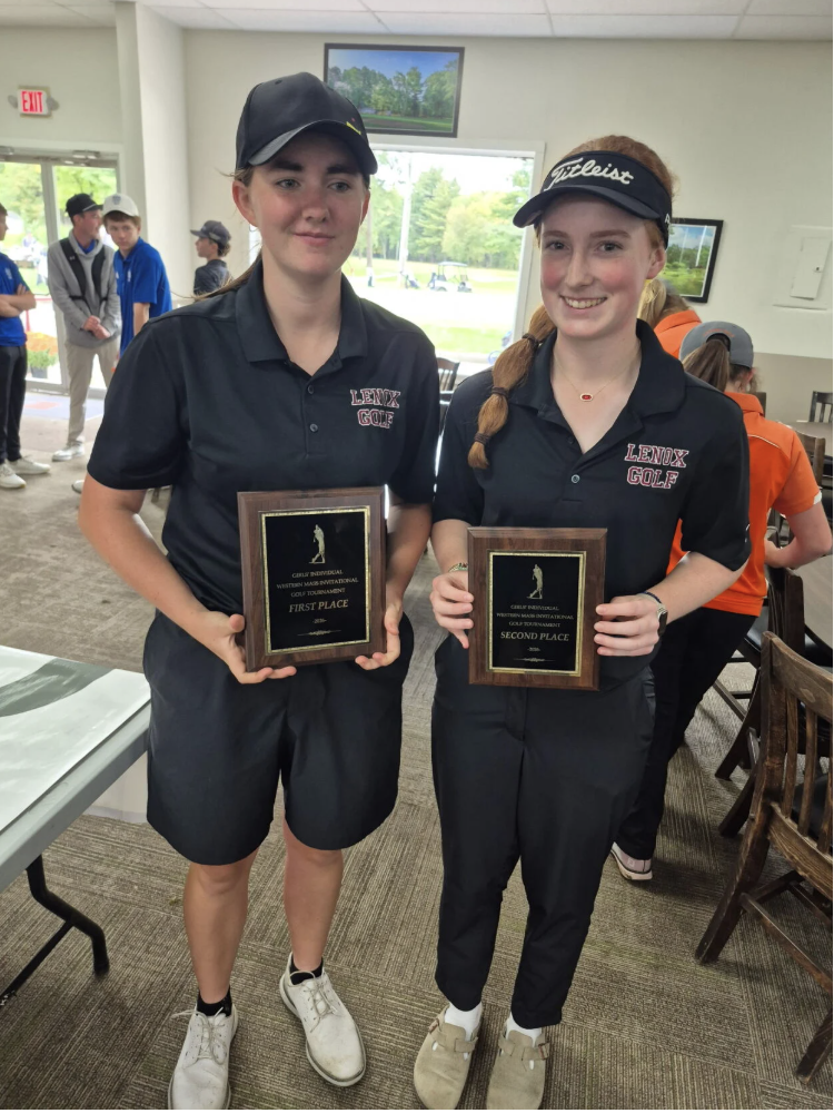Katie Shove (left) and Mia Freeman of Lenox took first and second, respectively, at the Western Mass. Girls Golf Championship. 