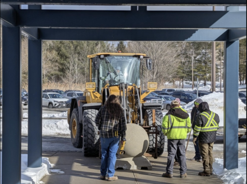 LMMHS Head Custodian and Lenox DPW positioning bollard