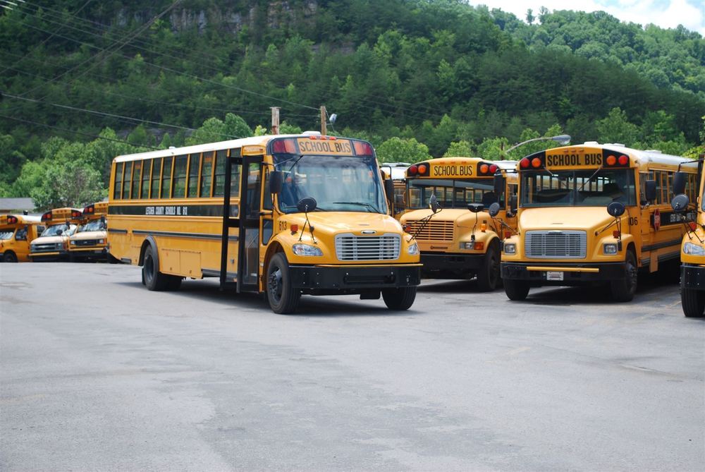 Image of several Letcher County School Buses