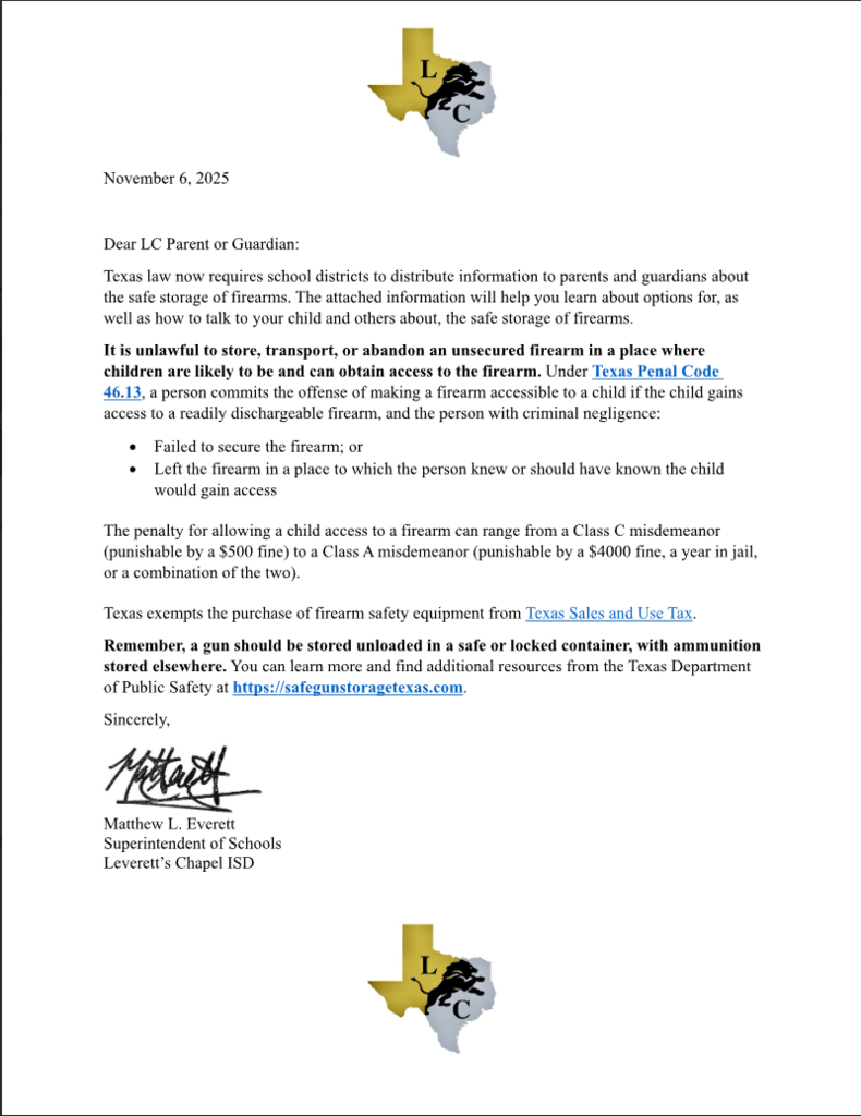 Information on safe storage of firearms.