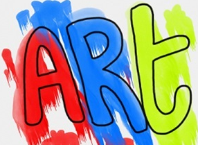 The word ART with red, blue and yellow paint colors