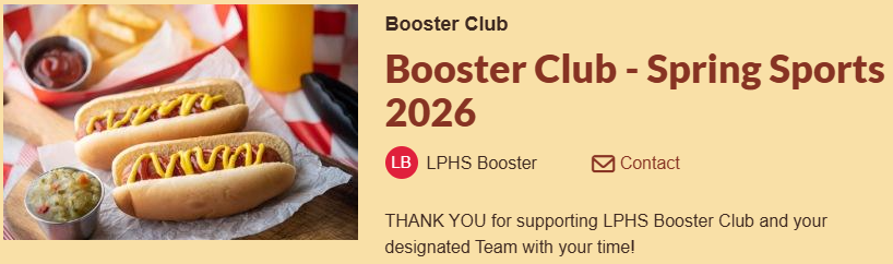 Booster club spring sports sign up