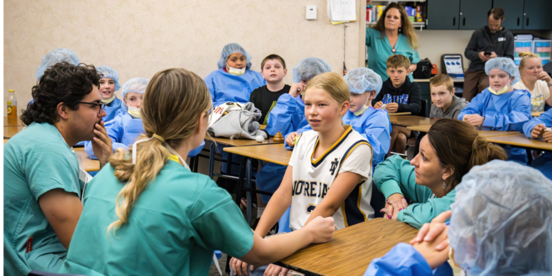 students participate in scenario of telling a family that their loved one has passed away