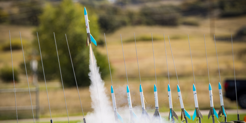 A rocket takes flight