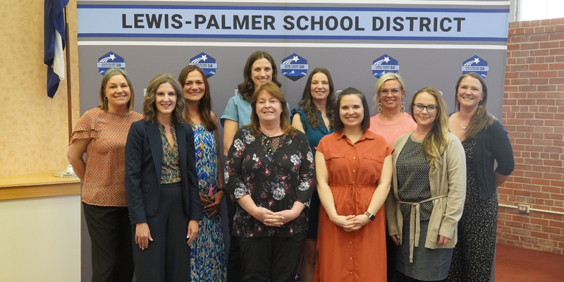 Most of the D38 art teachers, along with superintendent Amber Whetstine