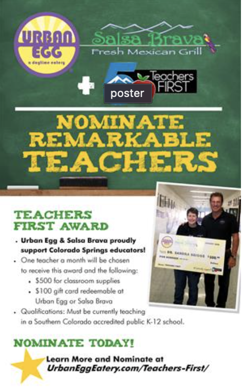 Flyer requesting nominations for a remarkable teachers award by urban egg and salsa brava