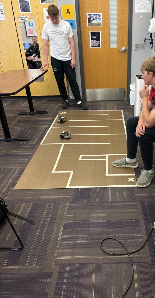 Students testing their cyber:bot in a maze.