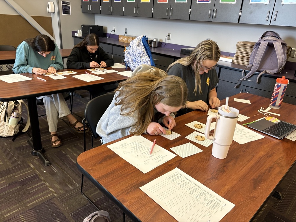 Students "mining" chocolate chips from cookies.