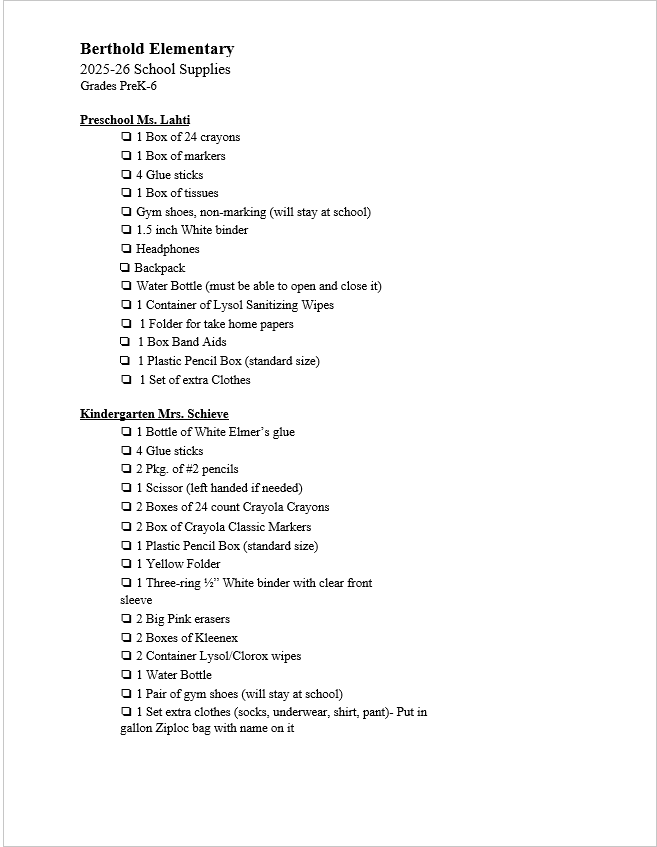 2025-26 School Supply List