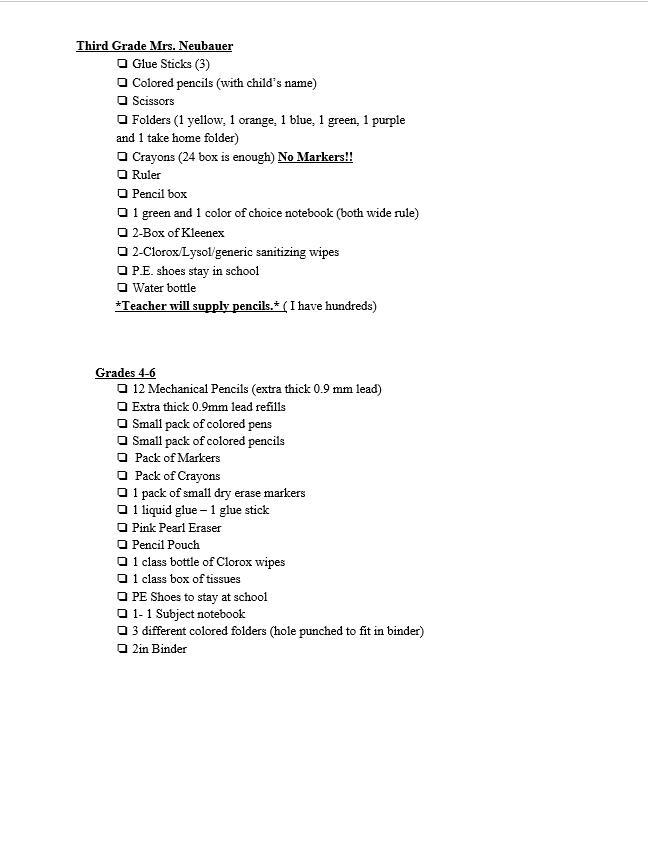 2025-26 School Supply List