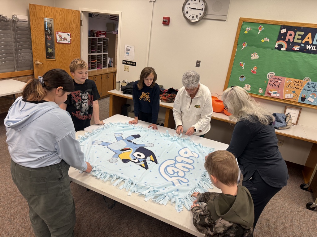 4th Grade Students Making Blankets with Mrs. Hansen & Mrs. Hall
