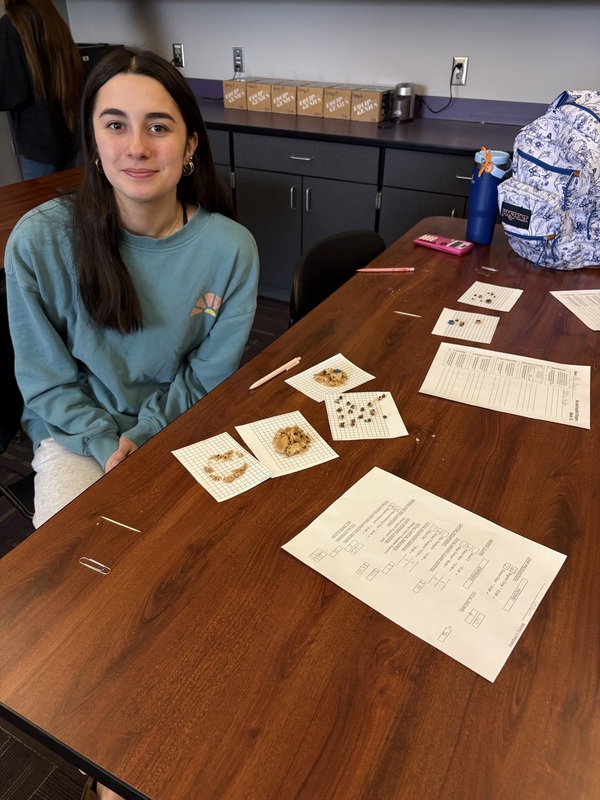 A student after mining her chips.