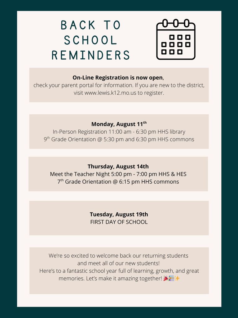 BACK TO SCHOOL REMINDERS