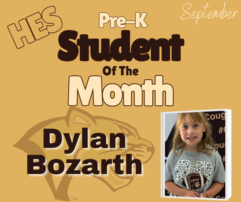 Pre-K Student of the Month Dylan Bozarth