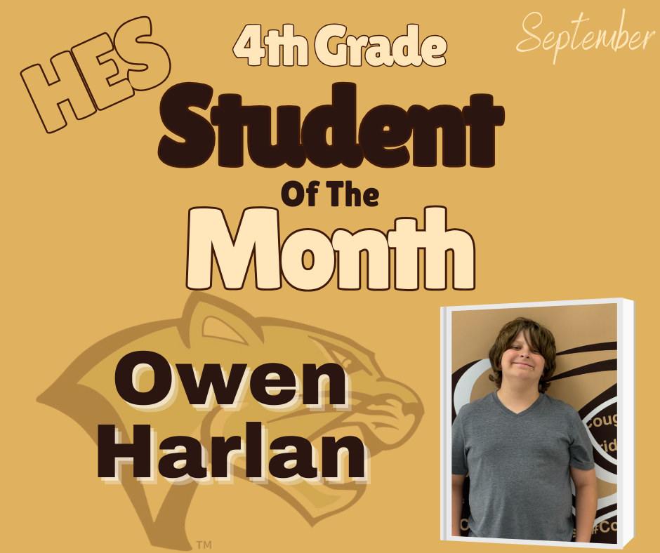 4th Grade Student of the Month Owen Harlan