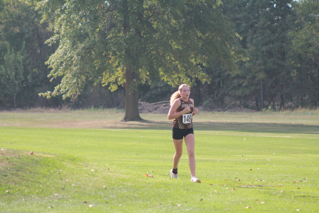 Eva Logsdon running at the Monroe City Invitational on Friday medaled in 11th place and beat the next best competitor by over 20 seconds! 