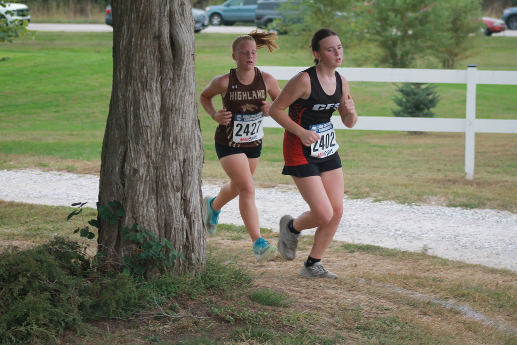 Leah Caudill getting ready to pass a runner heading into the final stretch of the race at Centralia on Tuesday, October 14th.