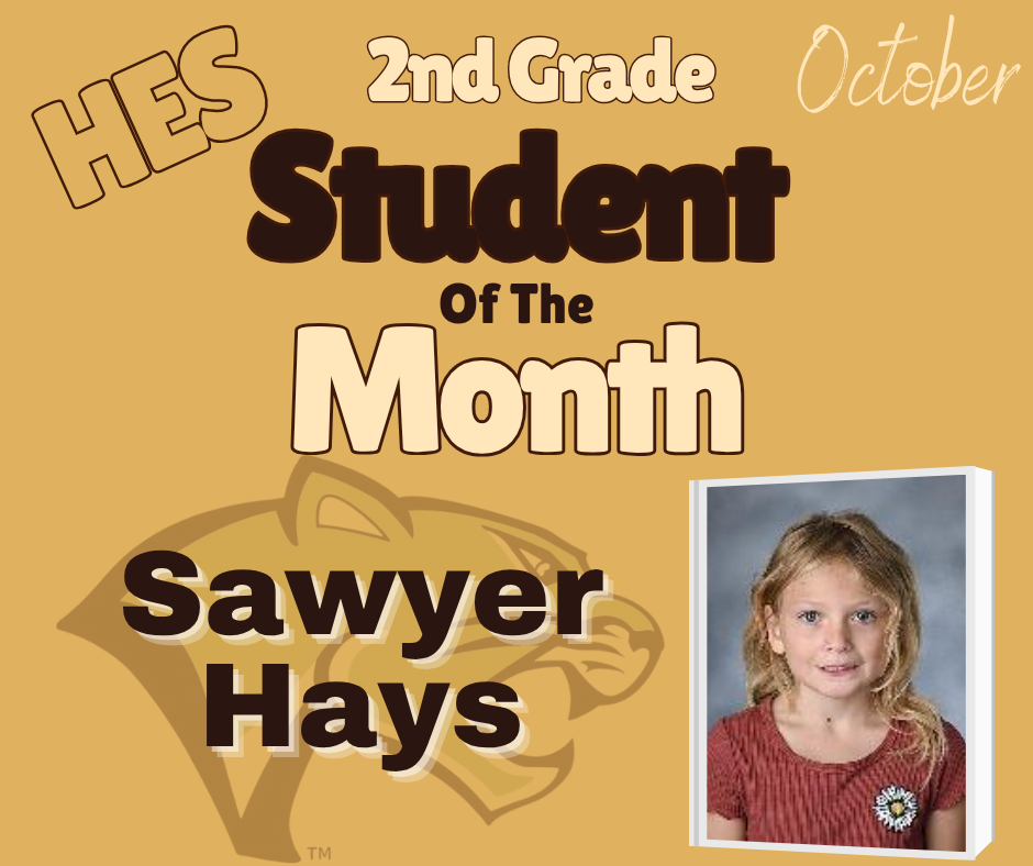 2nd grade student of the month Sawyer Hays