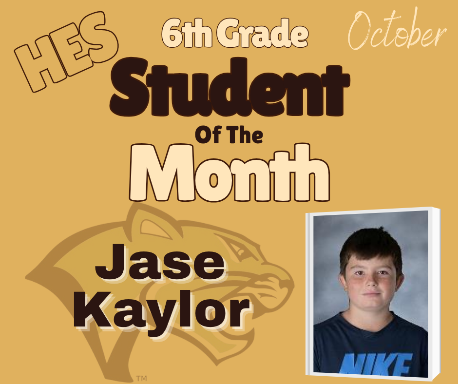 6th Grade Student of the Month Jase Kaylor