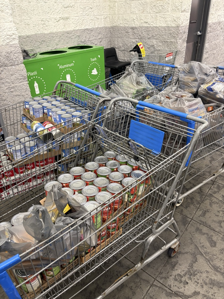 Four shopping carts full! 