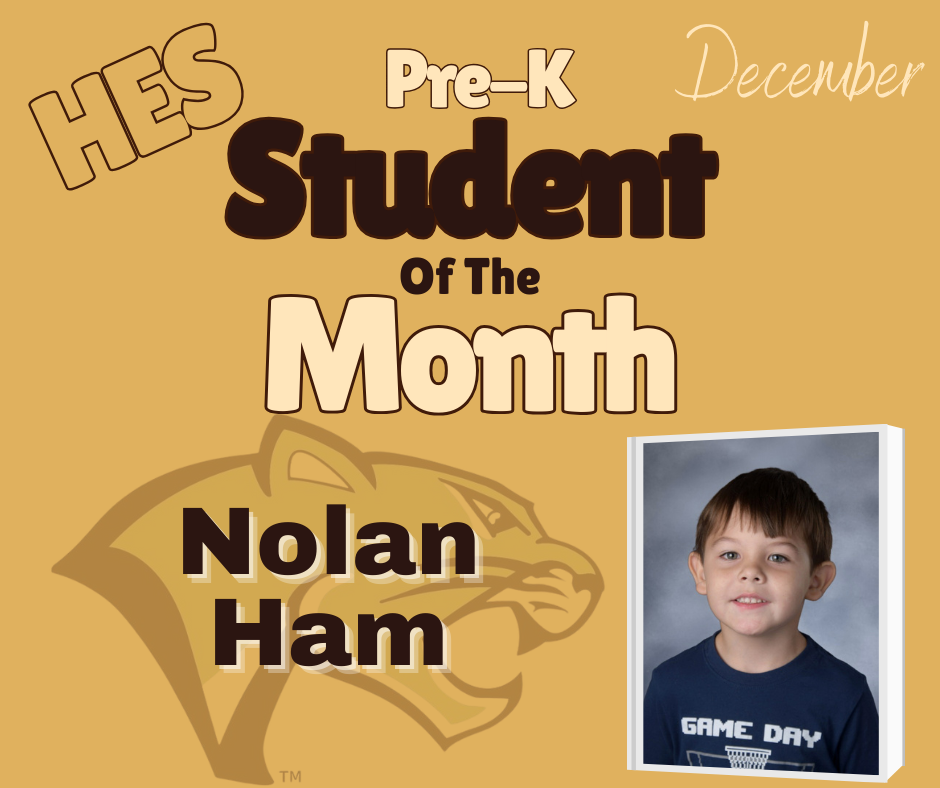 Pre-K Student of the Month Nolan Ham