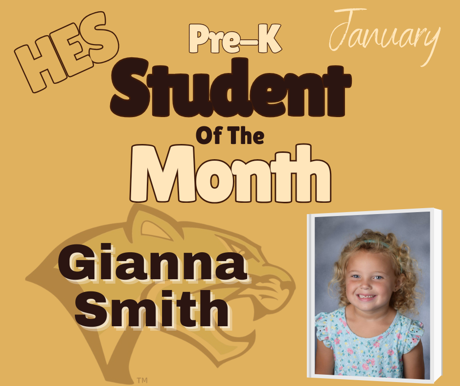 January Pre-K Student of the Month Gianna Smith