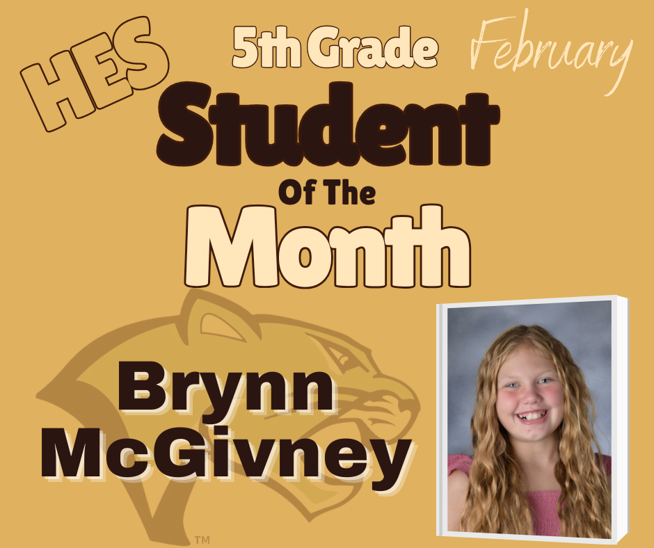 Fifth Grade Student of the Month Brynn McGivney