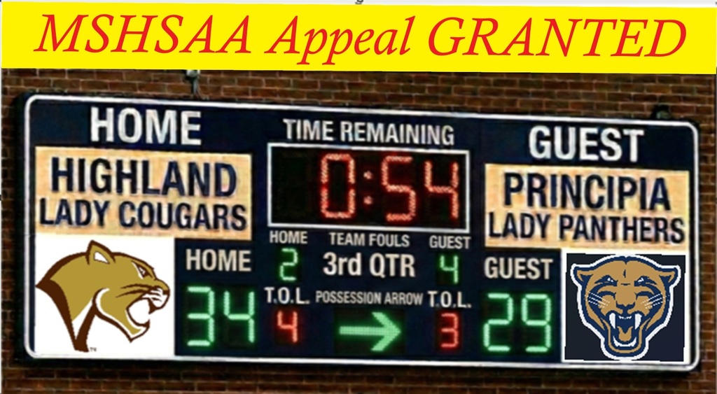 Announcement of the MSHSAA Appeal being Granted and an Image of a Scoreboard with the game specifics for where the game will continue.