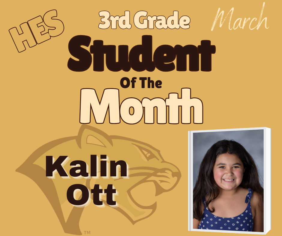 3rd Grade Student of the Month Kalin Ott