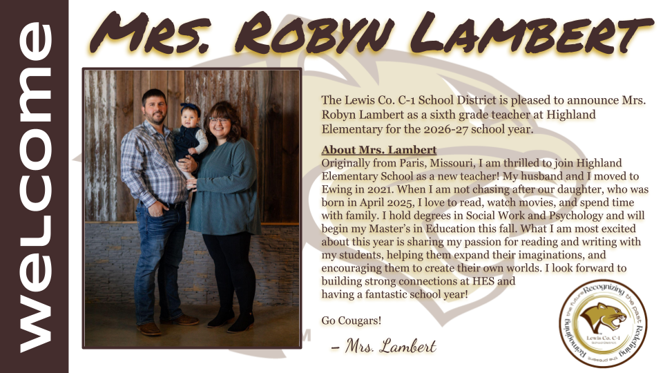 Robyn Lambert staff announcement containing a picture as well as a short biography