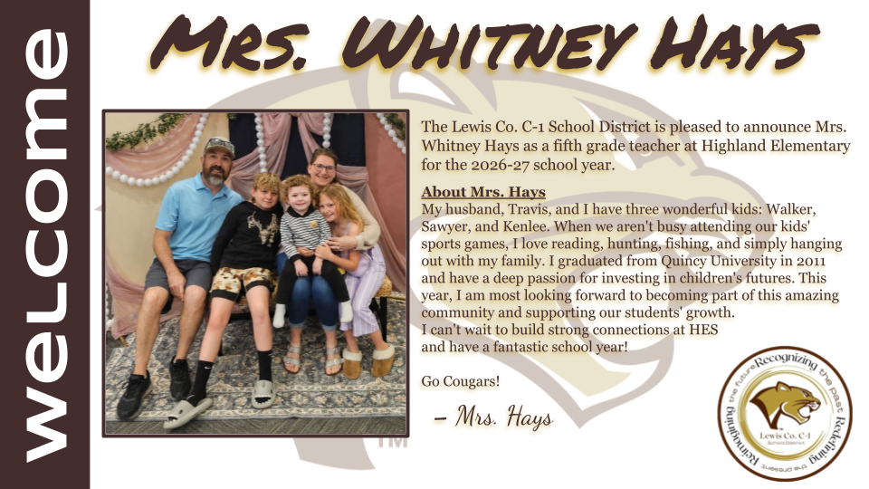 Whitney Hays staff announcement containing a picture as well as a short biography