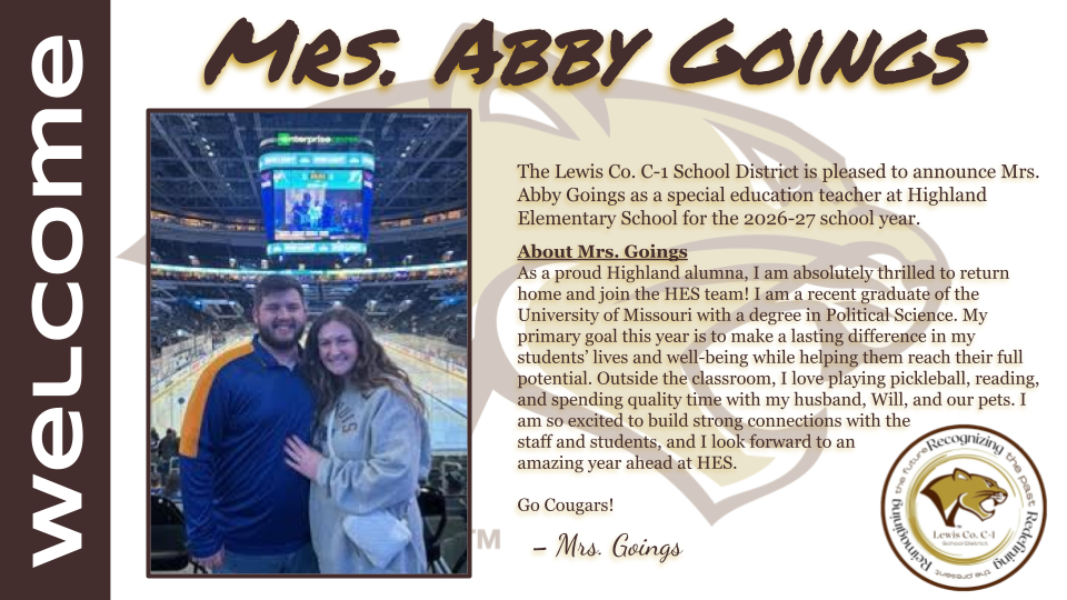 Abby Goings staff announcement containing a picture as well as a short biography