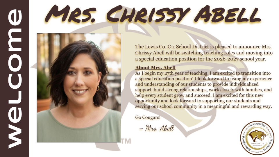 Chrissy Abell staff announcement containing a picture as well as a short biography