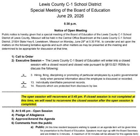 Image of the 6-29-26 Board Agenda - the full agenda is linked in the post.