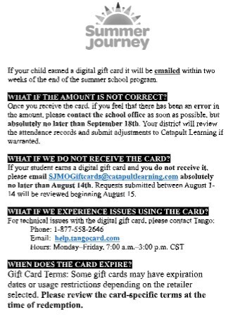 Summer Journey Parent Letter