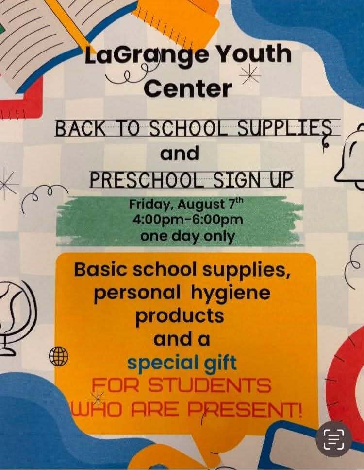 LAGrange Youth Center School Supply Giveaway Informational Flyer