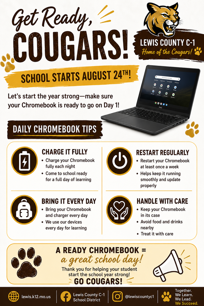 Flyer about being ready for first day of school with charged Chromebooks.