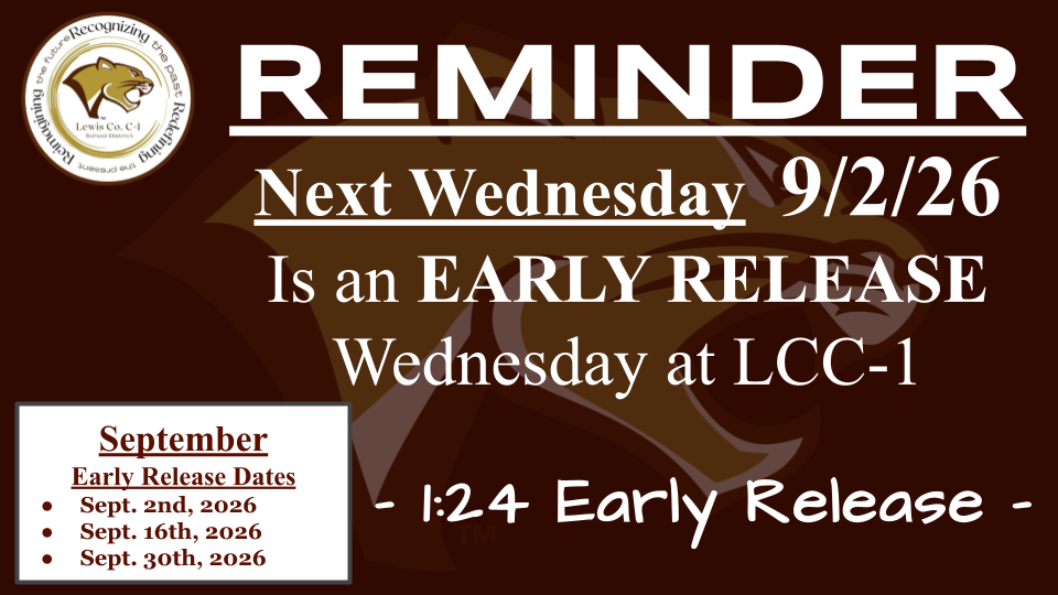Sept. 2nd - Early Release Wednesday