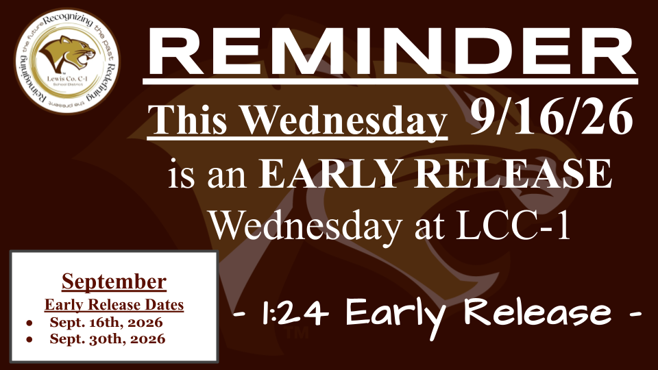 Sept. 16th - Early Release Wednesday